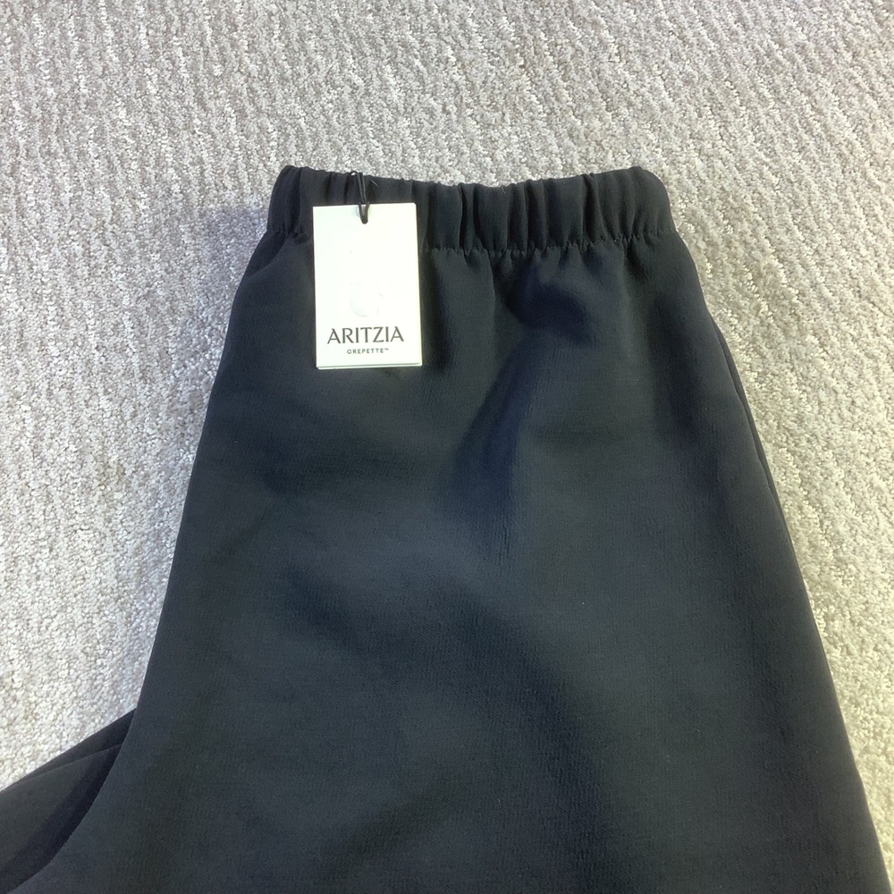 Aritzia Lodge Pant Black Crepette Wide Leg Drawstring Trousers Womens Size L NWT